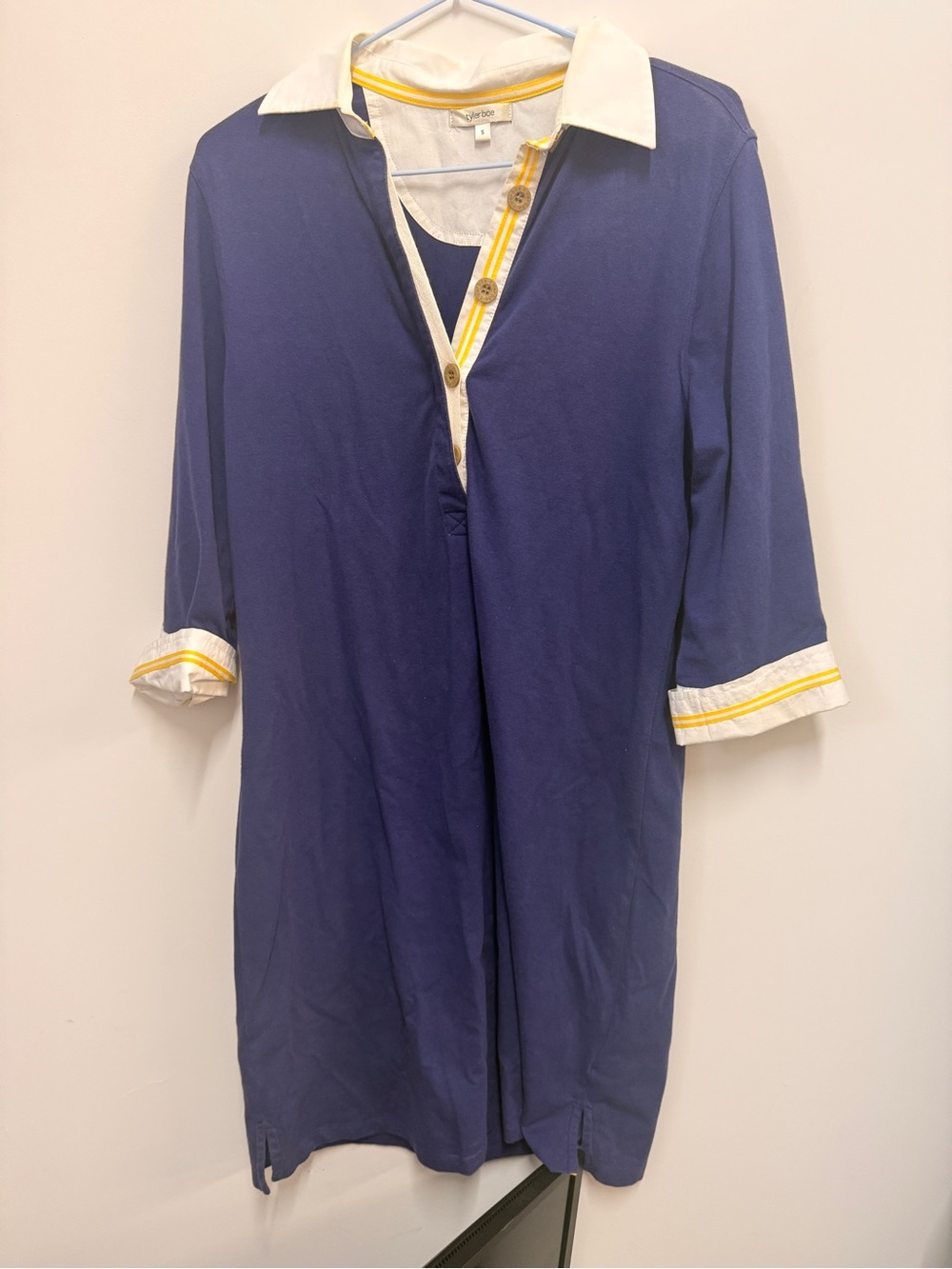 Tyler Boe Navy Mini Dress with White Collar & Yellow Trim